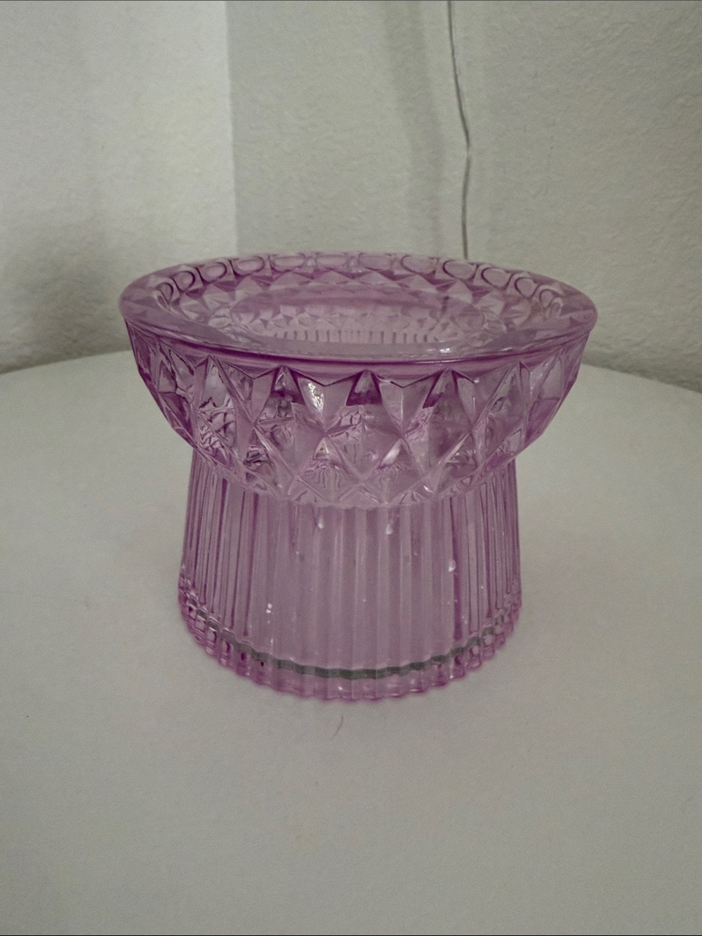 Bath & body Works Purple Pressed Glass Pedestal 3 Wick Candle Holder